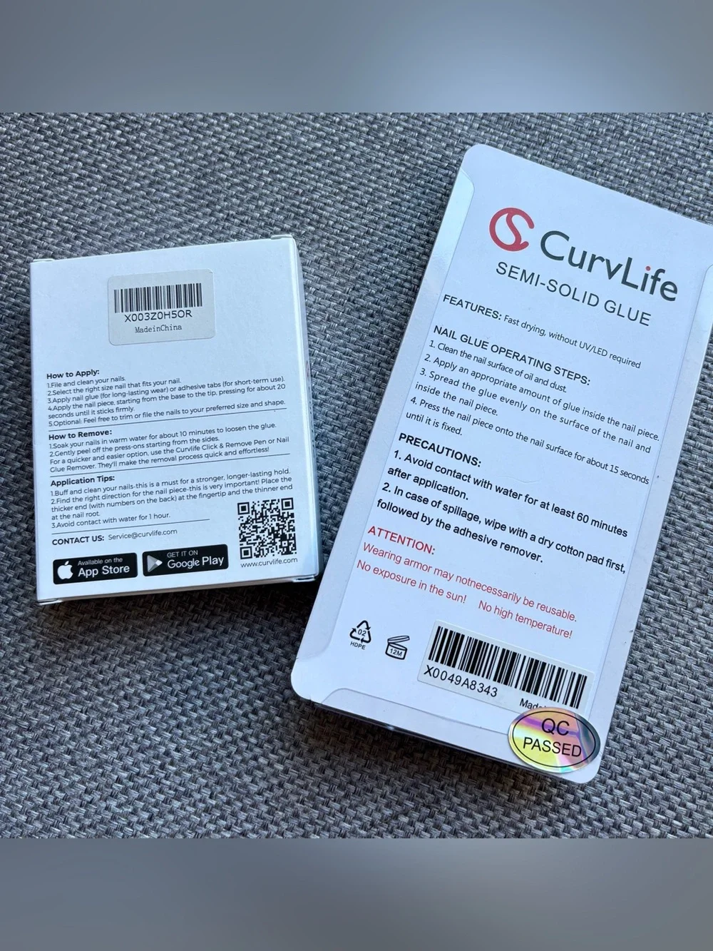CurvLife Short Squoval Press-on Nails + Full-Size (15g) Fast-Drying Nail Glue